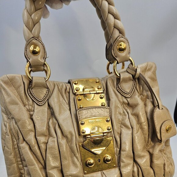 Miu Miu  Matelassé Olive Leather Two-Way Bag - Picture 6 of 17